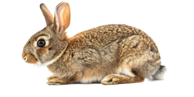 A cute brown rabbit in profile view isolated on a transparent background. png