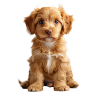 A cute brown puppy sitting with a playful expression on its face png