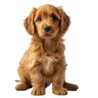 A cute golden puppy sitting in a playful pose on a transparent background png