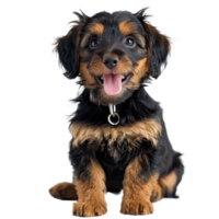 A cheerful puppy with a playful expression sitting on a transparent background png