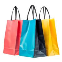 Four colorful shopping bags in vibrant hues isolated on a transparent background png