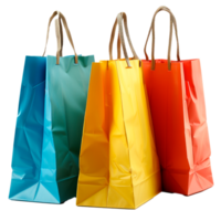 Colorful shopping bags in blue yellow and red on a transparent background png
