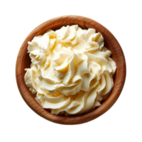 Whipped cream in a wooden bowl perfect for desserts and toppings png