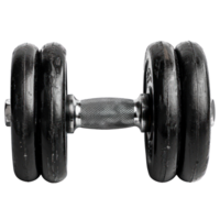 Black dumbbell isolated on a transparent background for fitness and exercise. png