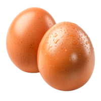 Two fresh brown eggs with water droplets on a transparent background png