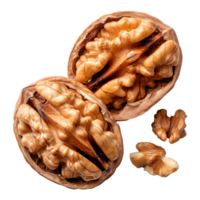 Whole and shelled walnuts isolated on a transparent background png