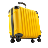 A bright yellow suitcase with wheels perfect for travel and vacation. png