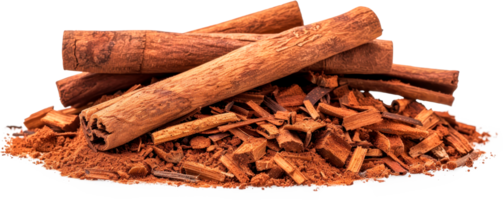 Cinnamon sticks and ground cinnamon isolated on a transparent background png
