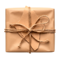A beautifully wrapped brown package tied with string for gifting. png
