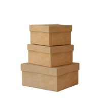 Three stacked brown cardboard boxes on a transparent background png