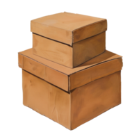 Two stacked cardboard boxes isolated on a transparent background png