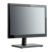 Black flat screen monitor with a simple stand on a transparent background png