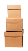 Three stacked cardboard boxes on a transparent background for packaging and storage. png