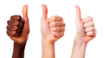 Three hands giving thumbs up symbolizing approval and positivity png