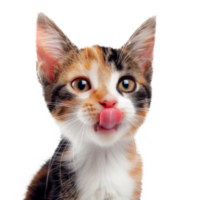 A playful cat licking its tongue in a cute manner. png