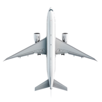 Aerial view of a commercial airplane isolated on a transparent background png