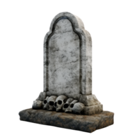 A spooky tombstone with skulls at the base on a transparent background png