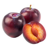Fresh plums whole and sliced showcasing juicy interior and vibrant color png