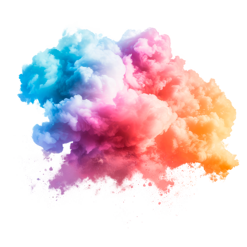 Colorful abstract smoke cloud with dynamic swirling patterns on transparent background. png