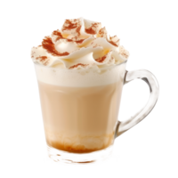 A creamy latte topped with whipped cream and cocoa powder. png