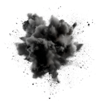 Black smoke explosion effect with particles and dynamic texture on transparent background png