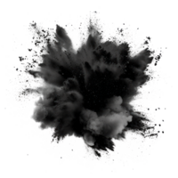 A dramatic black explosion effect with smoke and particles on transparent background png