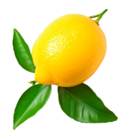 Fresh yellow lemon with green leaves isolated on transparent background png