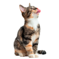 A cute kitten licking its tongue with a playful expression. png