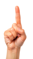 A hand gesture showing a single finger pointing upwards. png