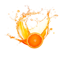 Vibrant orange slice creating a splash of juice on a transparent background png