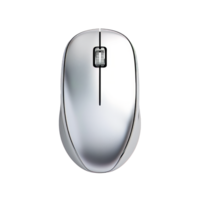 A sleek silver wireless computer mouse on a transparent background png