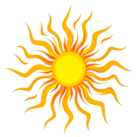 A bright yellow sun with wavy rays symbolizing warmth and joy png