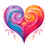 Colorful abstract heart design with swirling patterns and floral elements. png