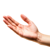 Open hand gesture symbolizing help and communication on transparent background png
