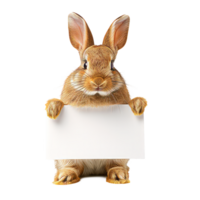 A cute rabbit holding a blank sign for customizable messages. png