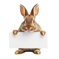 A cute rabbit holding a blank sign for customization. png