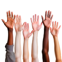 A diverse group of hands representing unity and support in community. png
