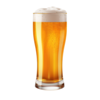 A tall glass of golden beer with a frothy top on a transparent background png