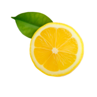 Fresh lemon slice with green leaf isolated on transparent background png