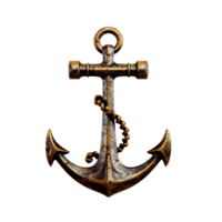 A vintage rusty anchor with chain on a transparent background png