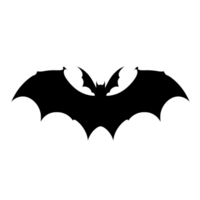 A black silhouette of a bat with spread wings isolated on transparent background png