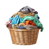 A basket filled with a heap of assorted laundry and clothes png