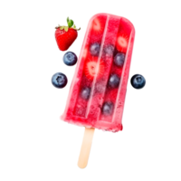Colorful strawberry blueberry popsicle on a stick with fresh berries png