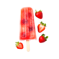 A vibrant strawberry popsicle with fresh strawberries on a transparent background png
