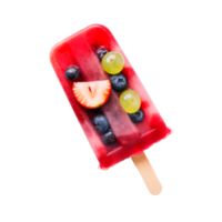 Colorful fruit popsicle with strawberries blueberries and grapes on a stick png