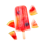Colorful watermelon popsicle surrounded by fresh watermelon slices png