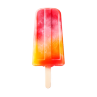 Colorful frozen popsicle with red and yellow layers on a stick png