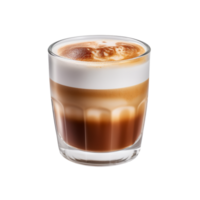 A delicious latte with layers of milk and coffee served in a glass. png