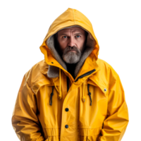 Portrait of a man in a yellow waterproof jacket against a transparent background png