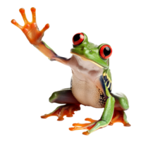 A vibrant tree frog with red eyes and colorful limbs isolated on transparent background. png